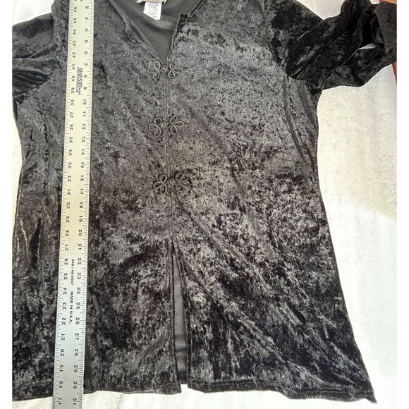 Forenza Womens Black Crushed Velvet Long Sleeve Tunic Top XL Chinese Knot Button - Picture 7 of 7